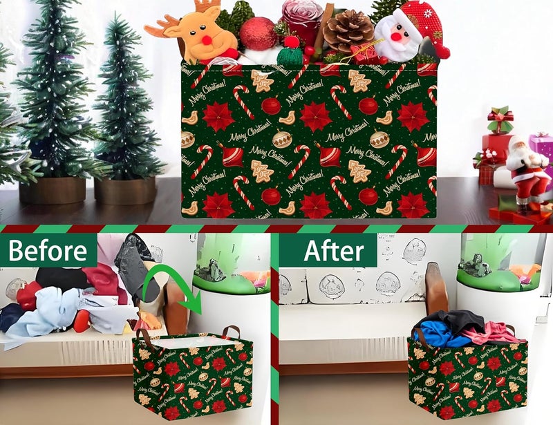 BOOHIT Large Christmas Gifts Empty Baskets Kids Collapsible Holiday Storage Bin with Handle (Golden Tree Red Flower) - Image 5